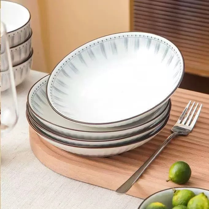 Vajilla de cerámica Tazón de fuente hogar tazón de sopa grande tazón de fideos tazón de arroz tazón de desayuno Nordic plato de arroz de alto sentido plato de fruta dos yuanes tienda