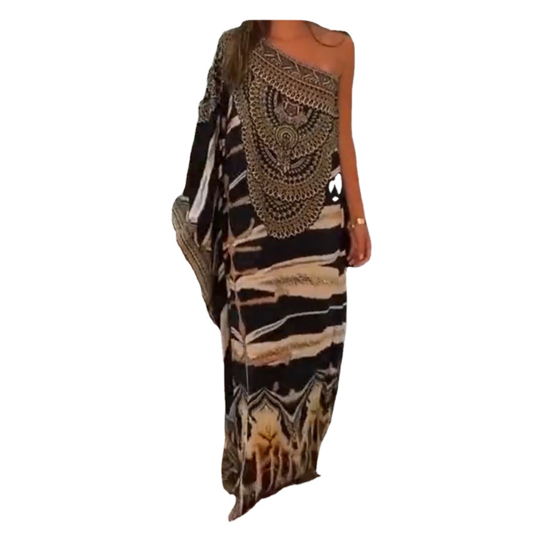 Blusa de playa secado rápido impreso sexy inclinación hombro túnica playa vacaciones falda bikini blusa 5D113