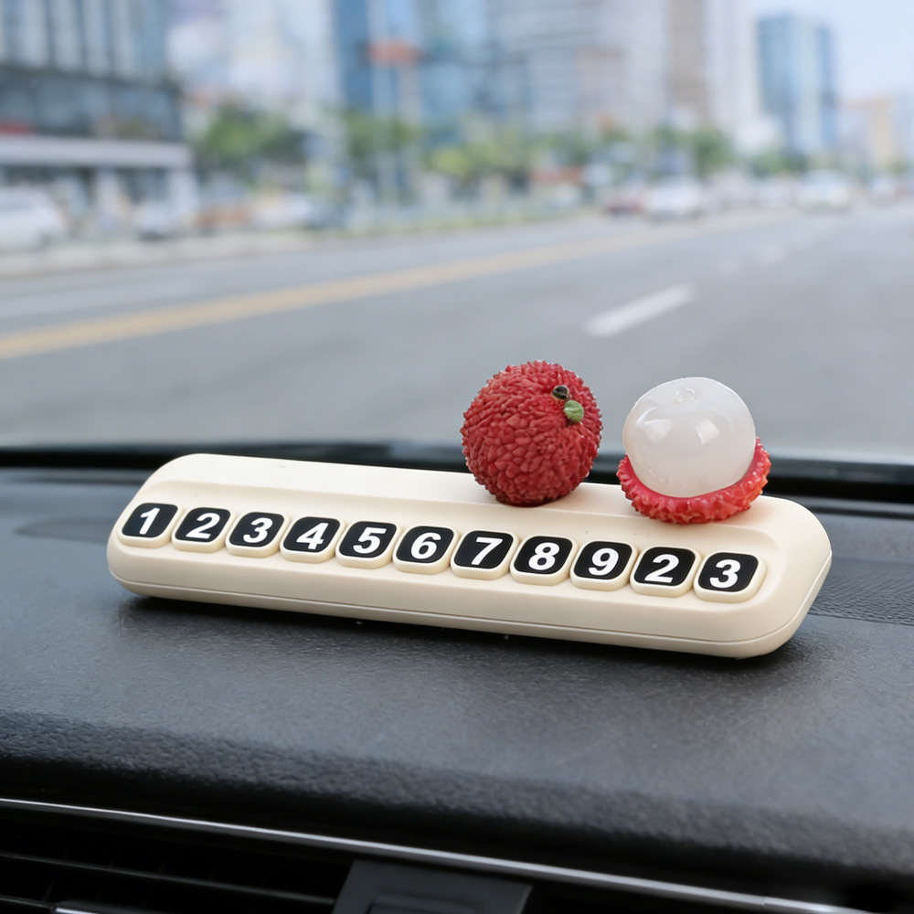Tarjeta telefónica de movimiento de automóviles, tarjeta de estacionamiento temporal de frutas de litchi, adornos creativos de automóviles