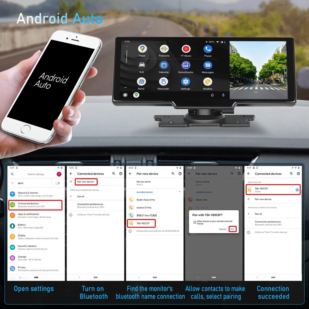 Cross-mirror e-commerce foreign trade 10.26 inch central control wireless Carplay Android Auto car smart screen Bluetooth car