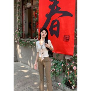 2025 Summer V-neck Strap Scarf Top Women's OL Thai Half Sleeve Base Shirt Pure Desire Korean Style Female T-shirt