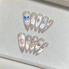 淺來美甲【原創】高級輕奢夢幻貓眼仙氣蝴蝶立體寶石純手工穿戴甲