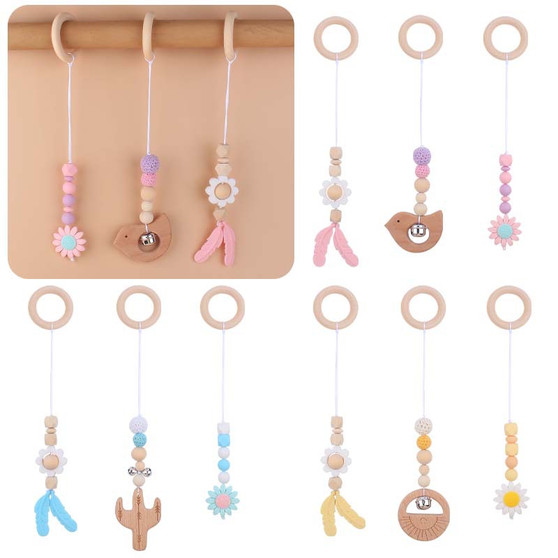 Nuevo bebé suministros Flor de dibujos animados silicona mordedor creativo DIY pájaro mordedor gran campana sonando conjunto de tres piezas