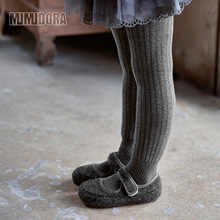 儿童加绒连裤袜冬季新款宝宝加厚保暖打底裤女童纯色宽条纹连体袜