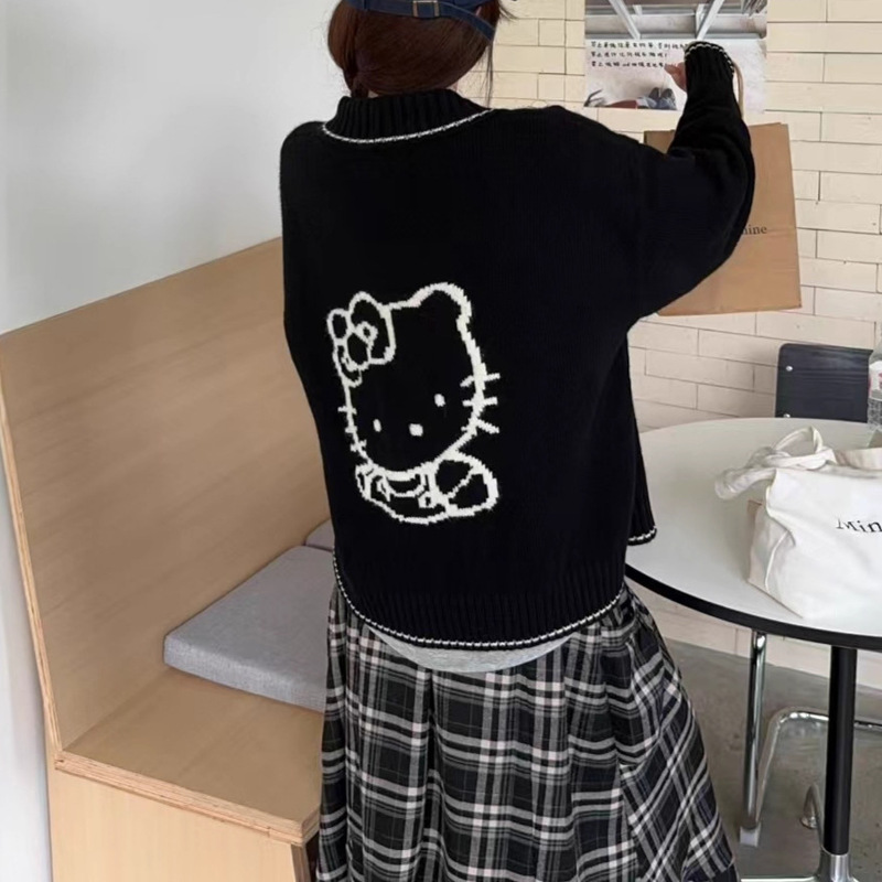 韩系黑色翻领针织外套女2025秋冬季新款软糯毛衣开衫宽松慵懒上衣|undefined