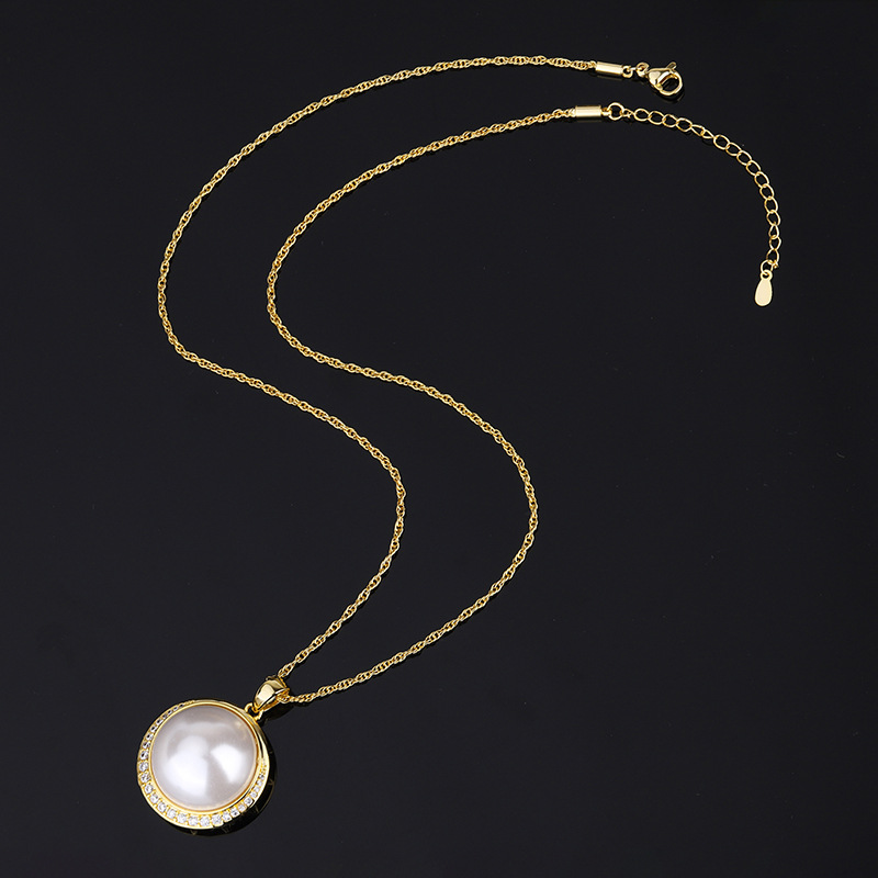 Zhuang sheng joyería cobre inferior chapado en oro con incrustaciones de concha blanca colgante collar vintage accesorios de joyería al por mayor perlas 20mm