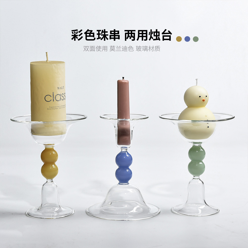 Candelaria de vidrio de doble propósito europea decoración para el hogar accesorios de boda romántica cena a la luz de velas accesorios de vela de color