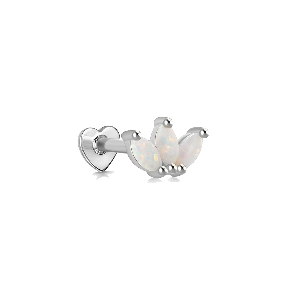 S925 plata esterlina ópalo diamante incrustado en forma de corazón hilo piercing oído hueso Stud Europea y Americana Venta caliente de alta calidad pendientes
