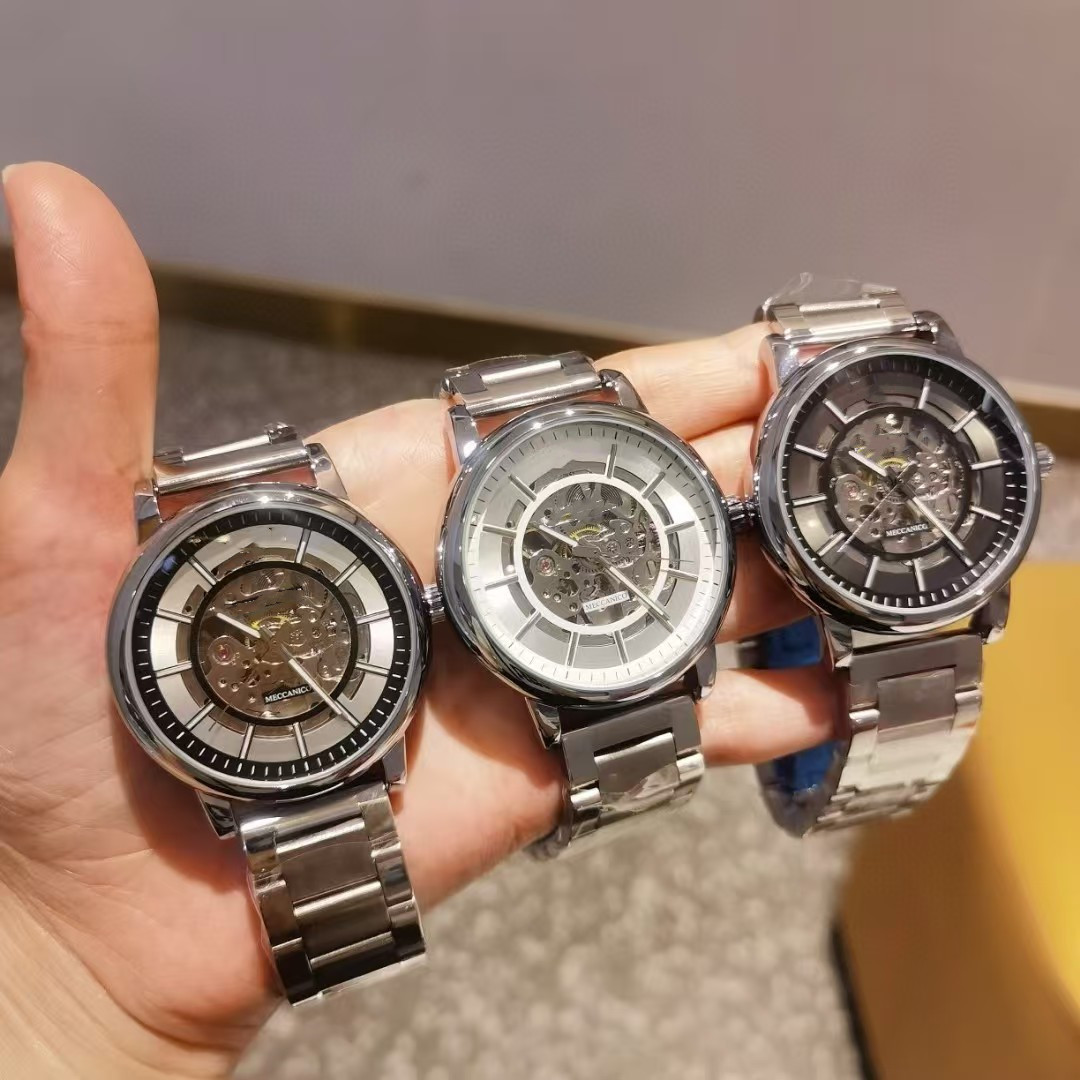 跨境黑武士全自动镂空男士夜光钢带时尚经典手表机械表批发