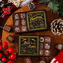 缤纷圣诞夜复古木质印章手账印章跨境圣诞节榉木印章DIY手帐印章