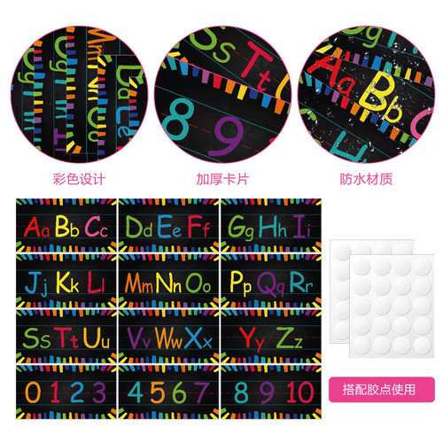 Cross-border wholesale Amazon kindergarten children's color alphanumeric wall stickers DIY early education classroom decoration posters