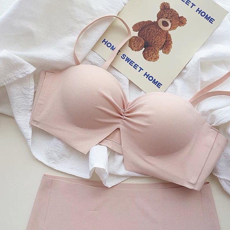 원래 특허 하프 컵 속옷 여성의 얇은 작은 가슴 푸시 업 플랫 가슴 대형 스틸 링 처짐 방지 브래지어 세트