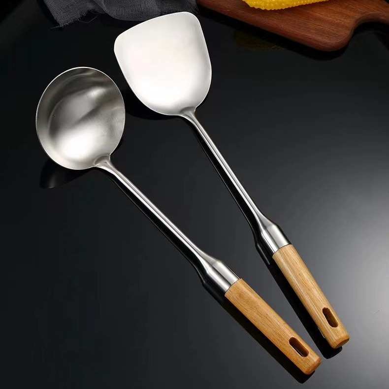 Espátula de acero inoxidable, cuchara, juego de utensilios de cocina, juego completo de palas para freír, utensilios de cocina para el hogar al por mayor, utensilios de cocina