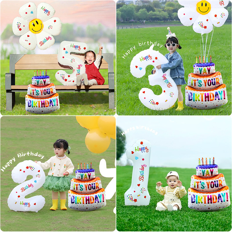 Birthday Digital Balloon Decoration Scene Arrangement Girls Boys Baby Children 2 Years Old 3 Party Atmosphere Props Photograph