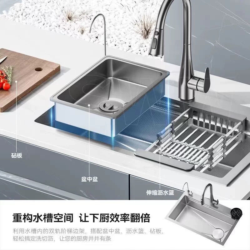 Sink Thickened 304 Stainless Steel Single Groove Handmade Nano Kitchen Sink Honeycomb Embossed Rice Grain