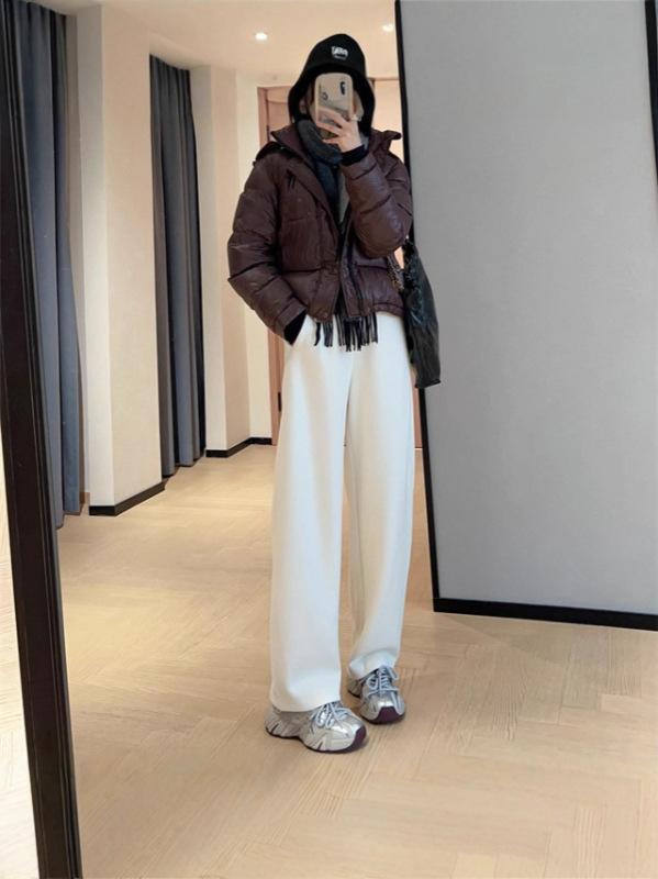 WTHEON软糯垂顺加厚保暖蚕丝羊绒香蕉裤高腰休闲阔腿裤女2024秋冬|undefined