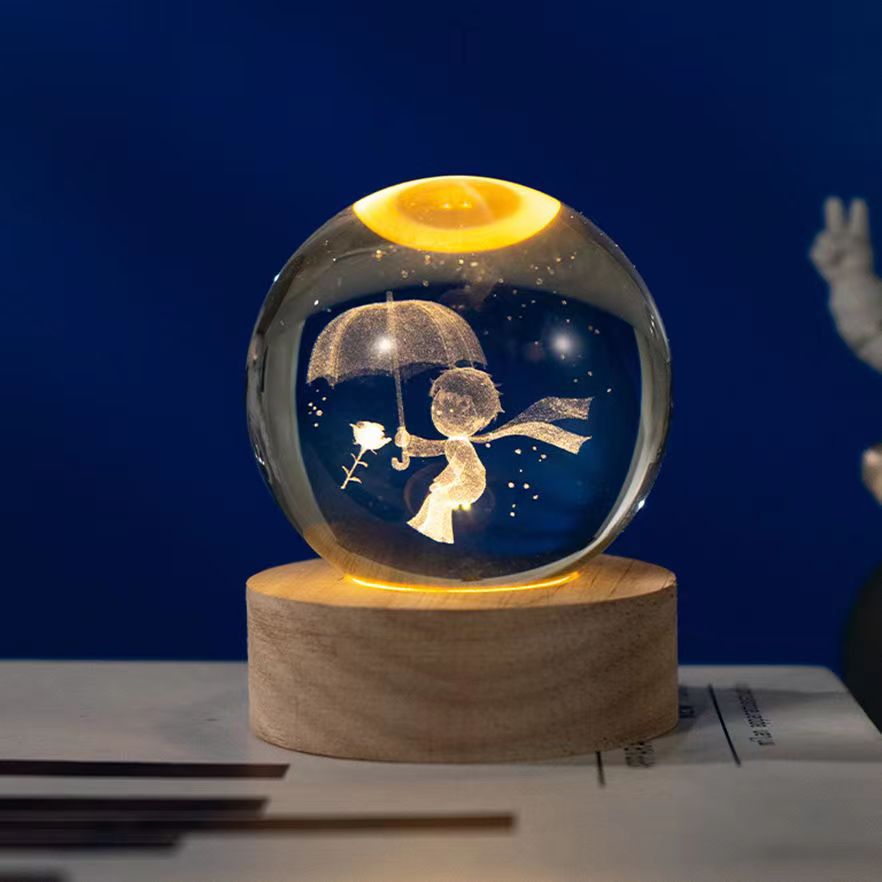 星空宇航员白水晶球发光3d内雕小夜灯桌面摆件七夕情人节礼纪念物 - 16
