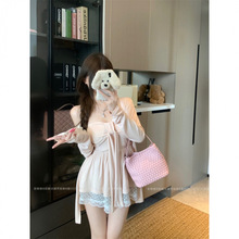 纯欲套装女夏季绝美粉色抹胸内搭上衣穿搭防晒长袖开衫外套两件套