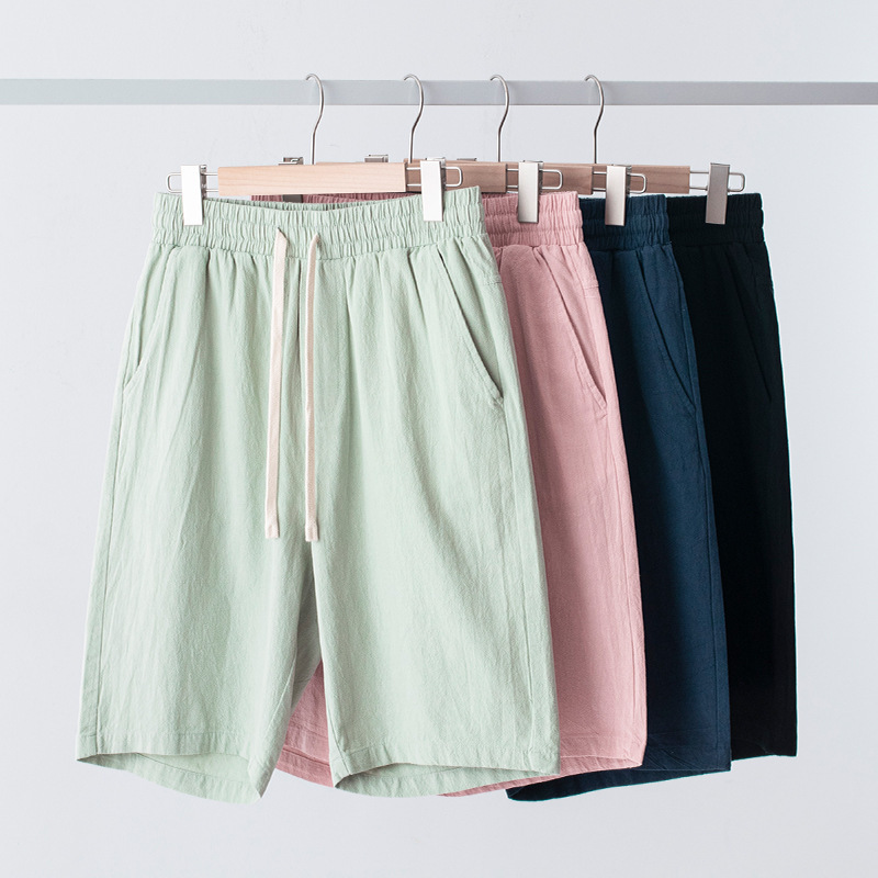 Multi-color new cotton five-point pants thin cotton and linen casual loose solid color shorts men's spot wholesale hair