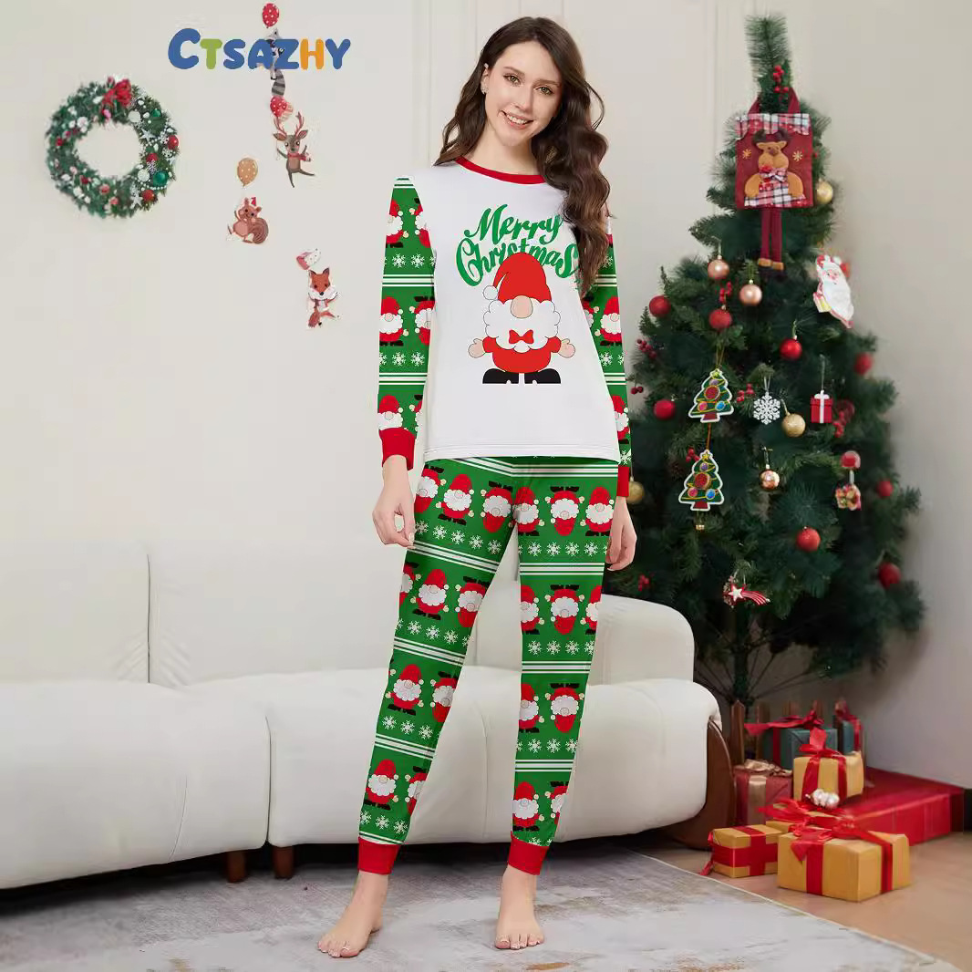 Božićna slova Djeda Mraza s pahuljicama Božićno obiteljsko odijelo s otiskom kućne odjeće za spavanje_voghion.com