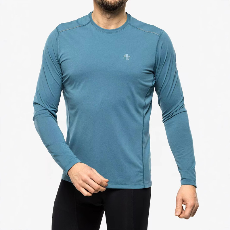 Niaojia Autumn Fitness Clothing Men's Slim Fit Stretch Base Shirt American Style Crew Neck Training Wear Sweat-Absorbent Breathable Long Sleeve