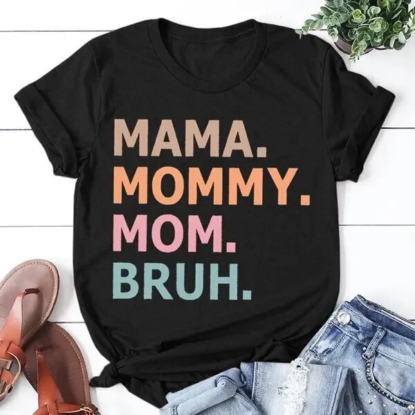 Fashion Shirt Women T-Shirt Mother's Day Ladieswear Mom Ladieswear Mommy Blue Printed Short Sleeve Casual T-Shirt Round Neck Tops