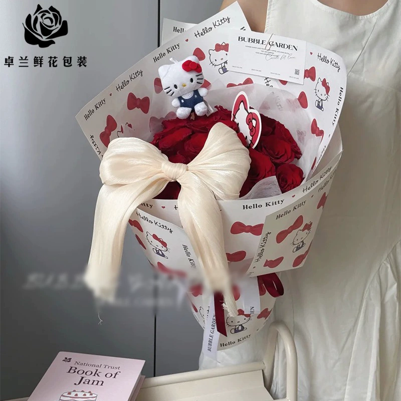 Новая упаковочная бумага для букетов HELLO KITTY от Zhuolan, мультяшный мешочек с сердечками, крафт-бумага для цветов, специальный материал для цветочных магазинов
