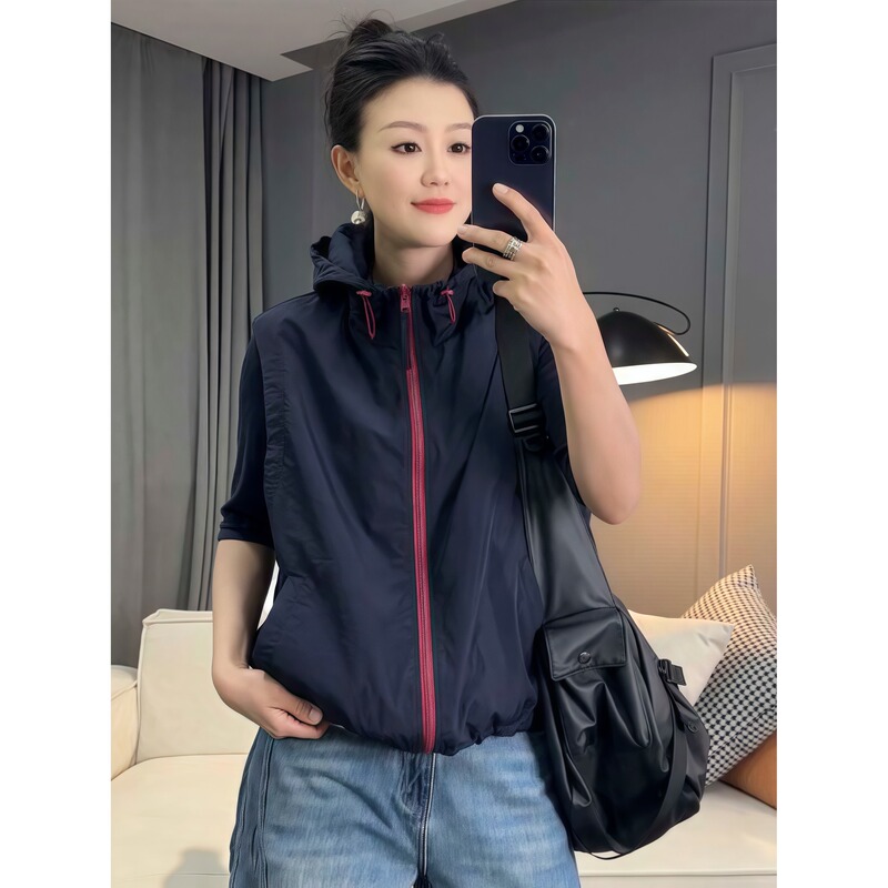 Fashion Contrast Color Double-sided Wearing Hooded Vest Women's 2025 Spring and Summer New Korean Style Casual Loose Two-sided Vest