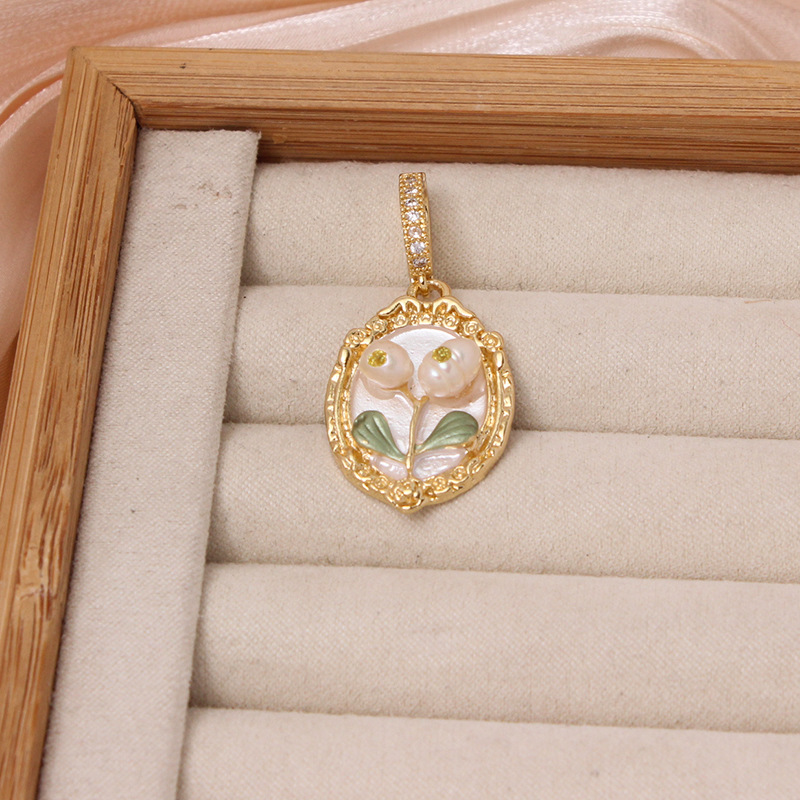 6g Weight Pendant Jewelry Making Type DIY Ornament Accessories Classification 1 Piece Quantity Freshwater Pearl, Copper Material Flower Pattern All Seasons Season Enamel Design Chinoiserie, Classical Style 1 Piece Freshwater Pearl Copper Flower Pendant 8