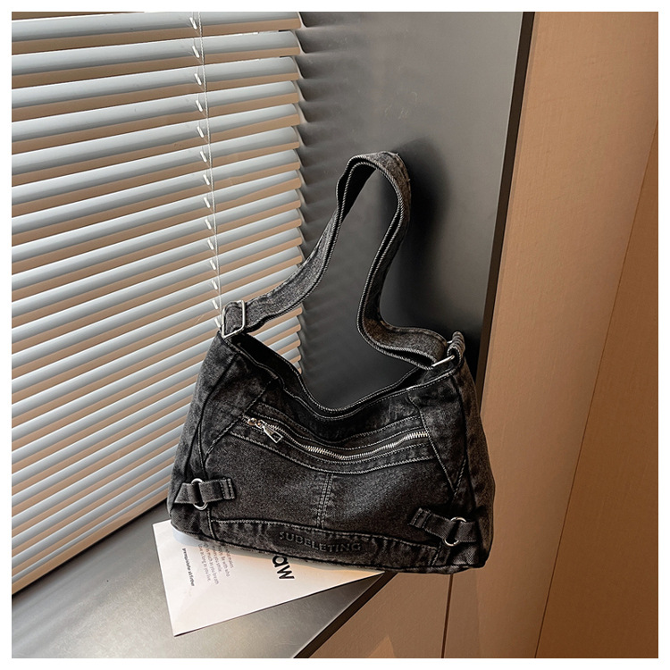 Bolsa de denim retro lavada en agua para mujeres 2026 nuevo estilo transfronterizo ocio simple hombro brazo bolso de viaje image 9