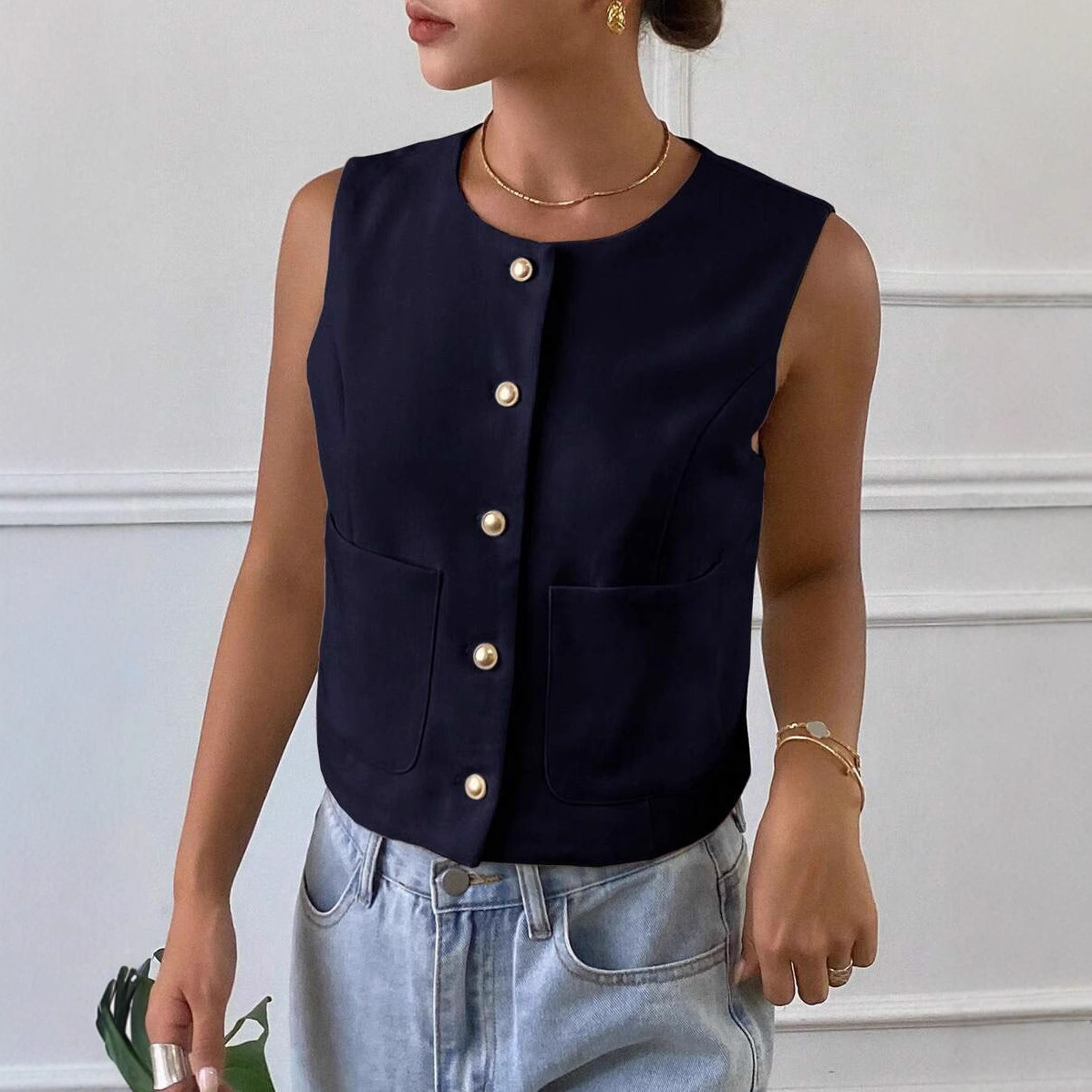Cross-Border Short Style Suit Vest for Women Summer French Style Vest Sleeveless Top