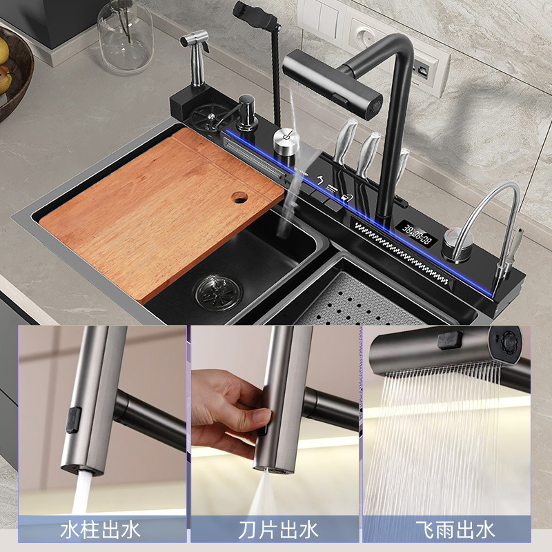 Tiburón ballena cascada de lluvia voladora de mano 304 acero inoxidable lavabo fregadero fregadero cocina fregadero al por mayor transfronterizo