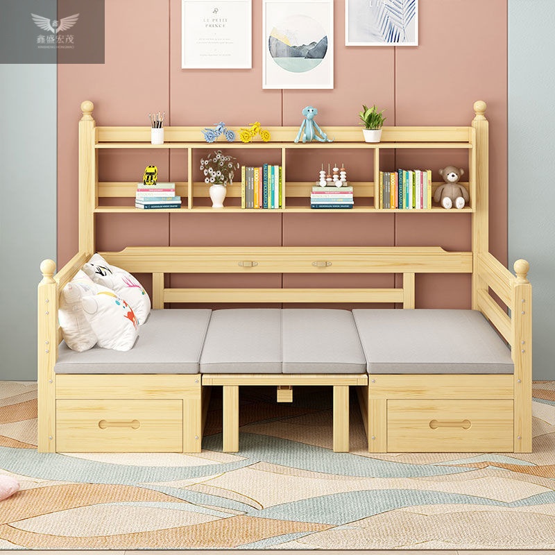 Sofá cama de madera maciza, sala de estar de doble uso, apartamento pequeño, combinación multifuncional plegable, hogar con almacenamiento de escritorio