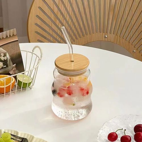 Cloud Cup Coffee Glass Cup with Straw Borosilicate Juice Cup Spiral Cup Plump Cold Drink Cup Milk Tea Cup