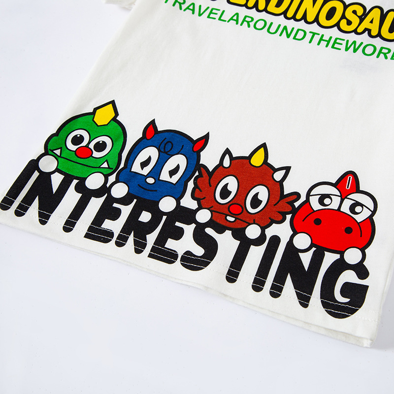 2024 ropa para niños nuevo verano niños de manga corta Camiseta dinosaurio impresión marca de moda coreana niños Top entrega de una sola pieza