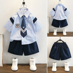 男の子サマースーツ 2025 新しいハンサム子供服半袖シャツカレッジベビーファッショナブルなツーピースセット
