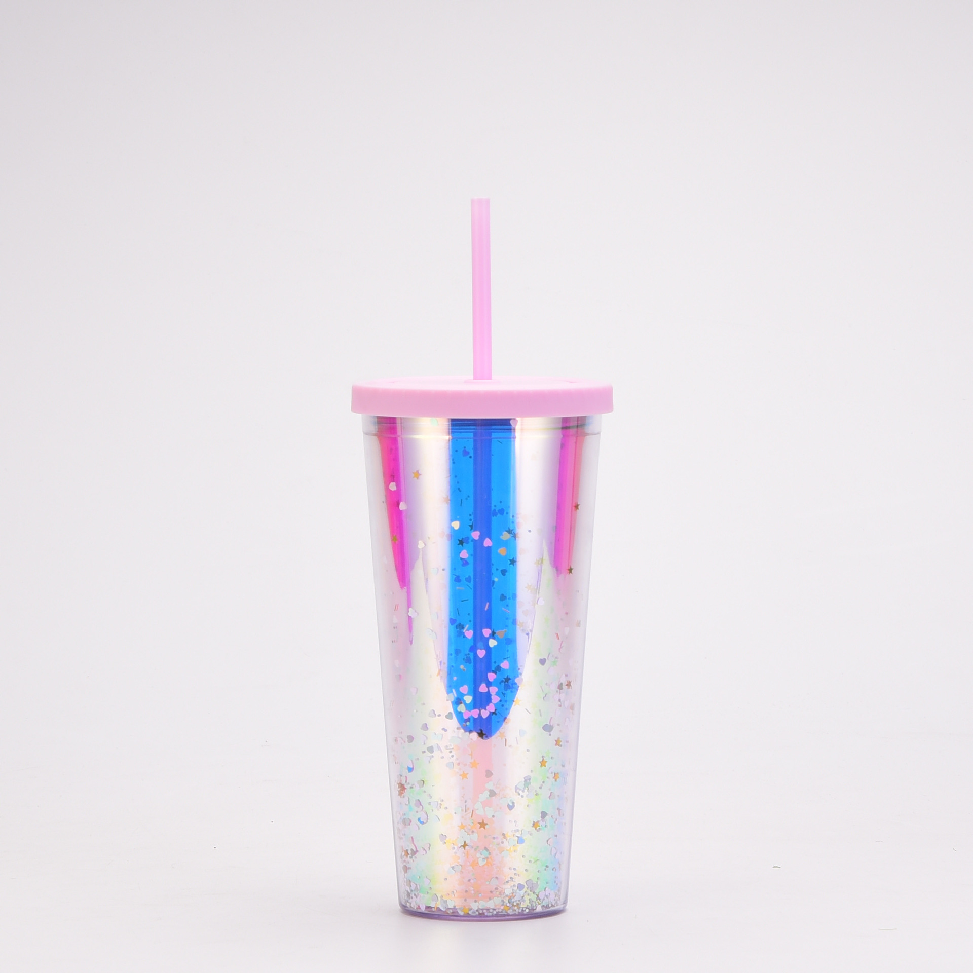 Neue Kreative Doppel Kunststoff Stroh Tasse Farbverlauf Groe Kapazitt Tassepicture4