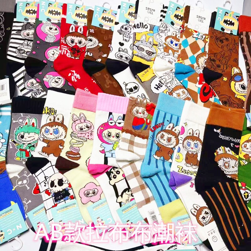 New Labubu Co-Branded Mid-Calf Socks Ab Style Cute Cartoon Student Socks Good Cotton Autumn and Winter Anime Women's Trendy Socks Free Shipping