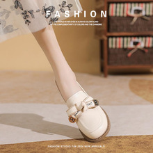 工作百搭女鞋子女工厘米4穿学院风小皮鞋蝴蝶结鞋配裙粗跟一脚蹬