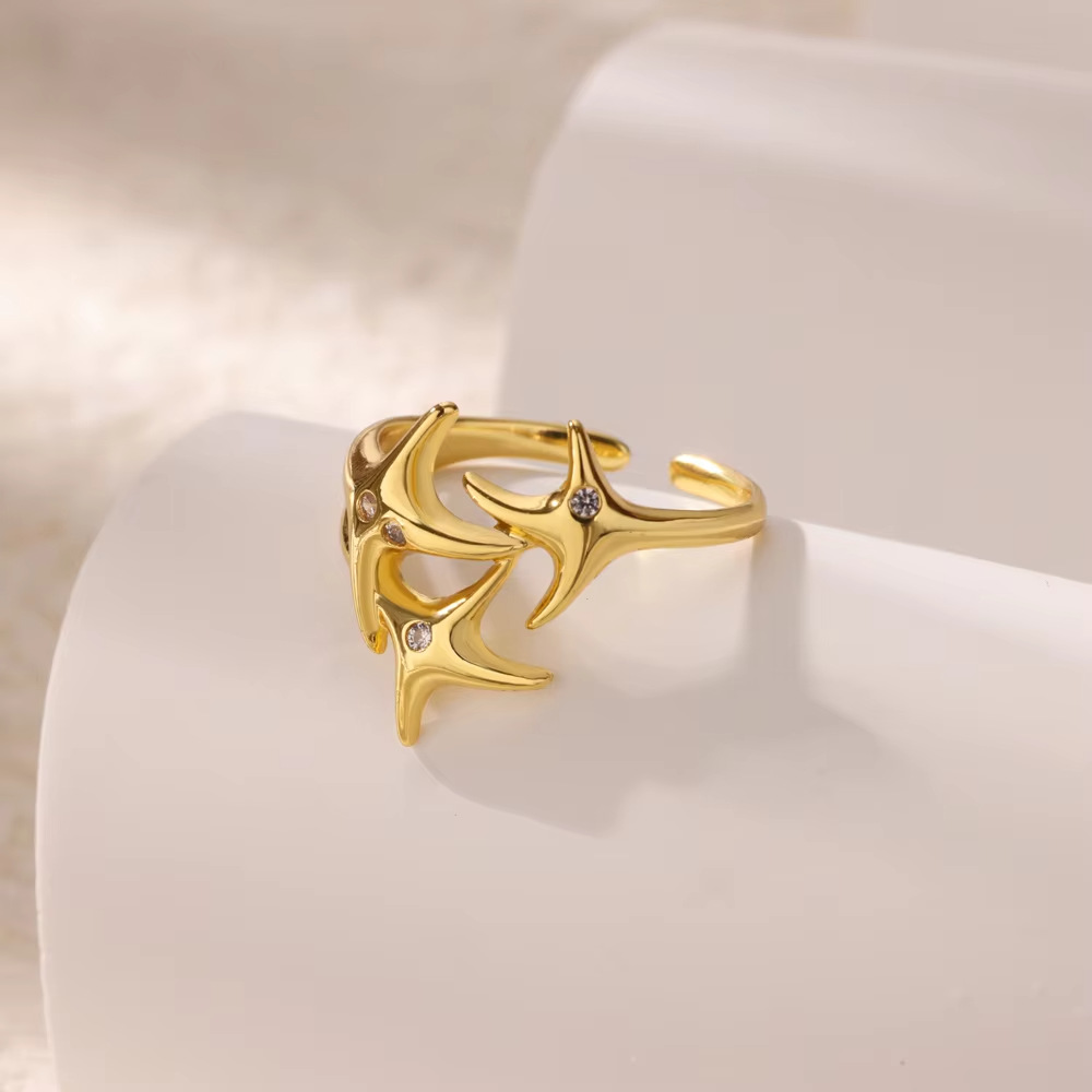 6g Weight Open Rings Classification Adjustable, One Size Ring Size 1 Piece Quantity Daily, Street Occasion Copper Material Star, Flower Pattern All Seasons Season Women's Gender Elegant, Lady Style Wholesale Jewelry Elegant Lady Star Flower Copper Open Rings 10