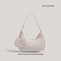 Hello Kitty подмышки сумка 2024 новая девушка сердце шахматная доска сумка на плечо сладкая милая сумка полумесяца портативный оптовая продажа