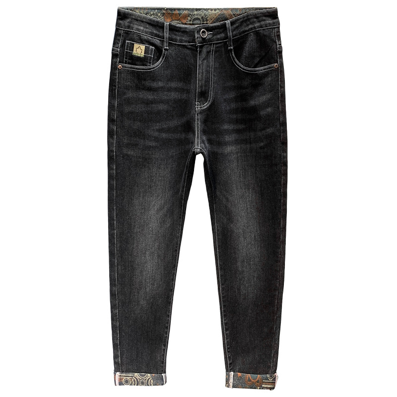 Pantalones vaqueros impresos de fondo completo Otoño e Invierno grueso simple estiramiento Pantalones rectos Venta caliente moda cómoda pantalones casuales de los hombres