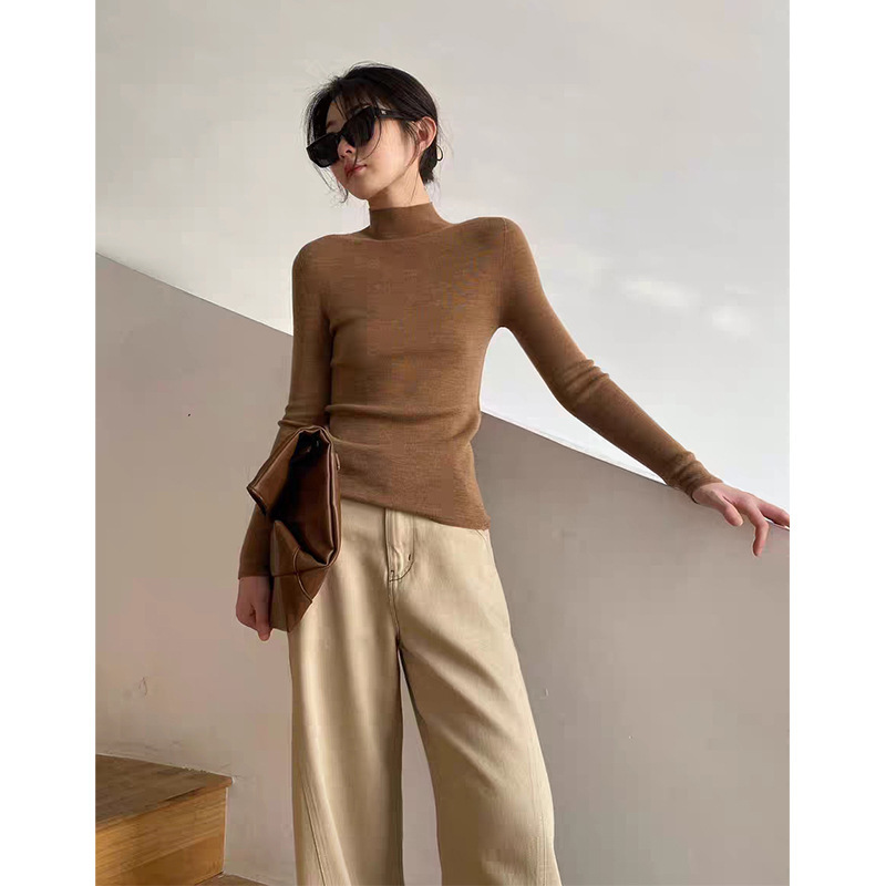 100% Fine Imitation Australian Sheep Wool Seamless Slim-Fit Base Knit Half-Turtleneck Wool Sweater 100% Fine Imitation Australian Sheep Wool Seamless Slim-Fit Base Knit Half-Turtleneck Wool Sweater