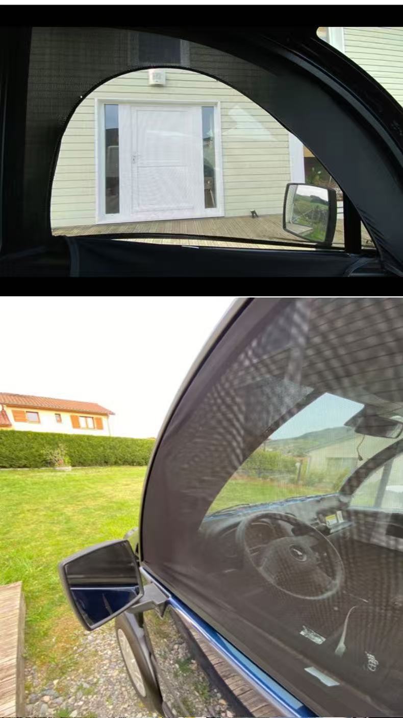 Cross-Border Car Sunshade Curtain, Car Door and Window Mesh Curtain, Double-Layer Sunshade and Heat Insulation Zipper Type, High Elasticity for Car and Outdoor Use