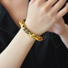 恒鼎盛珠宝【925银镶天然和田墨玉双凤呈祥花丝手镯】圈口54-64号