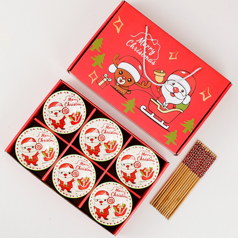 Cross-Border Creative Santa Claus Ceramic Bowl Gift Box Tableware Set Underglaze Color Tableware Set Wholesale Souvenir Cross-Border Creative Santa Claus Ceramic Bowl Gift Box Tableware Set Underglaze Color Tableware Set Wholesale Souvenir
