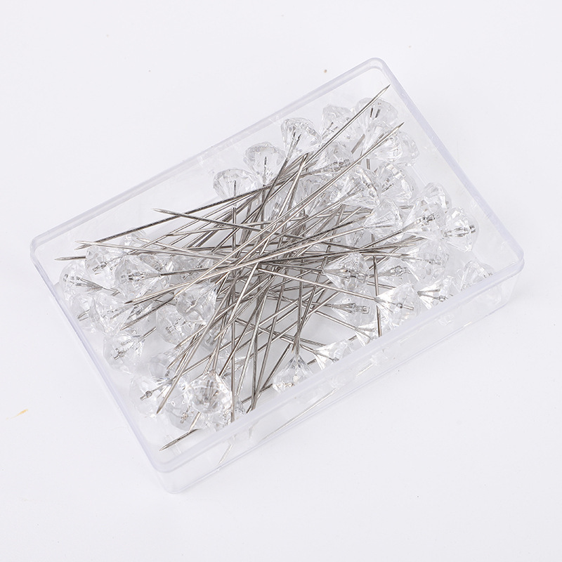 Agujas de diamante coloridas Agujas de perla Agujas de bufandas acrílicas Agujas de joyería Agujas de fijación de sofá de cristal Agujas de mampostería transparentes