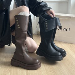 黑色不过膝长靴女2025新款秋季厚底增高两穿白的高筒堆堆骑士靴子
