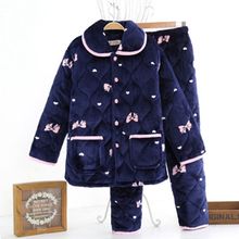 加厚睡衣女冬三层珊瑚绒夹棉可外穿加大妈妈甜美家居服法兰绒套装