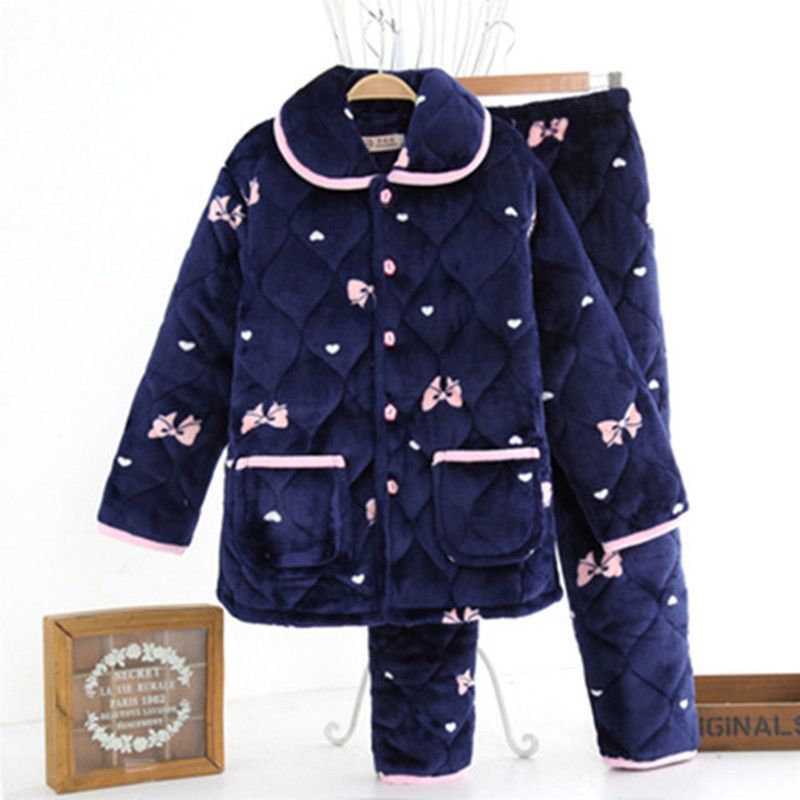 加厚睡衣女冬三层珊瑚绒夹棉可外穿加大妈妈甜美家居服法兰绒套装